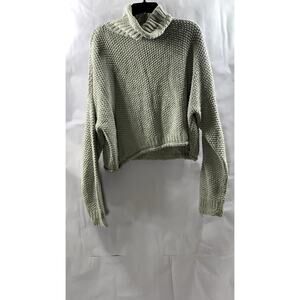 UNBRANDED Women's Light Gray Crochet Knit Turtleneck Long Sleeve Sweater SZ M